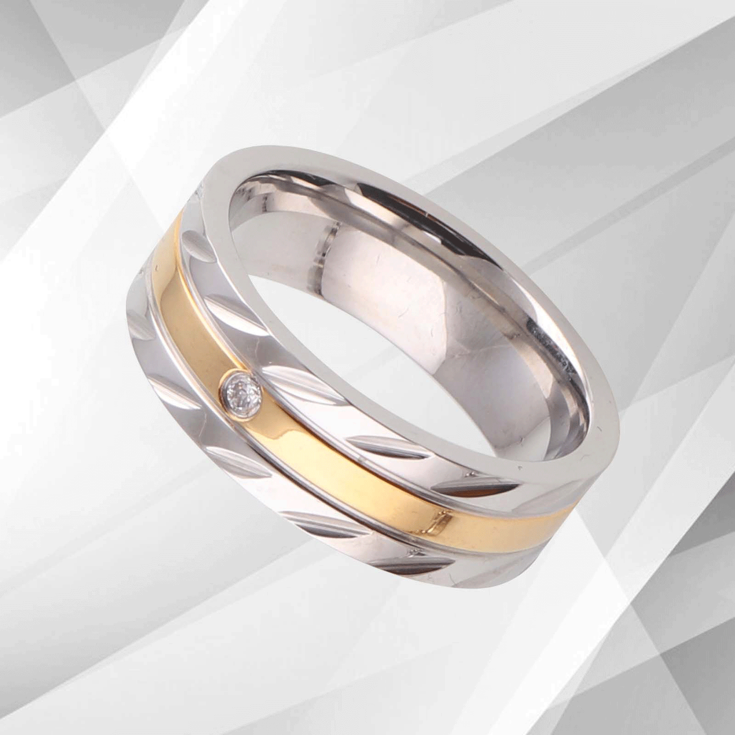 Titanium Wedding Band Ring 0.35Ct C Z Diamond 18Ct Yellow And White.