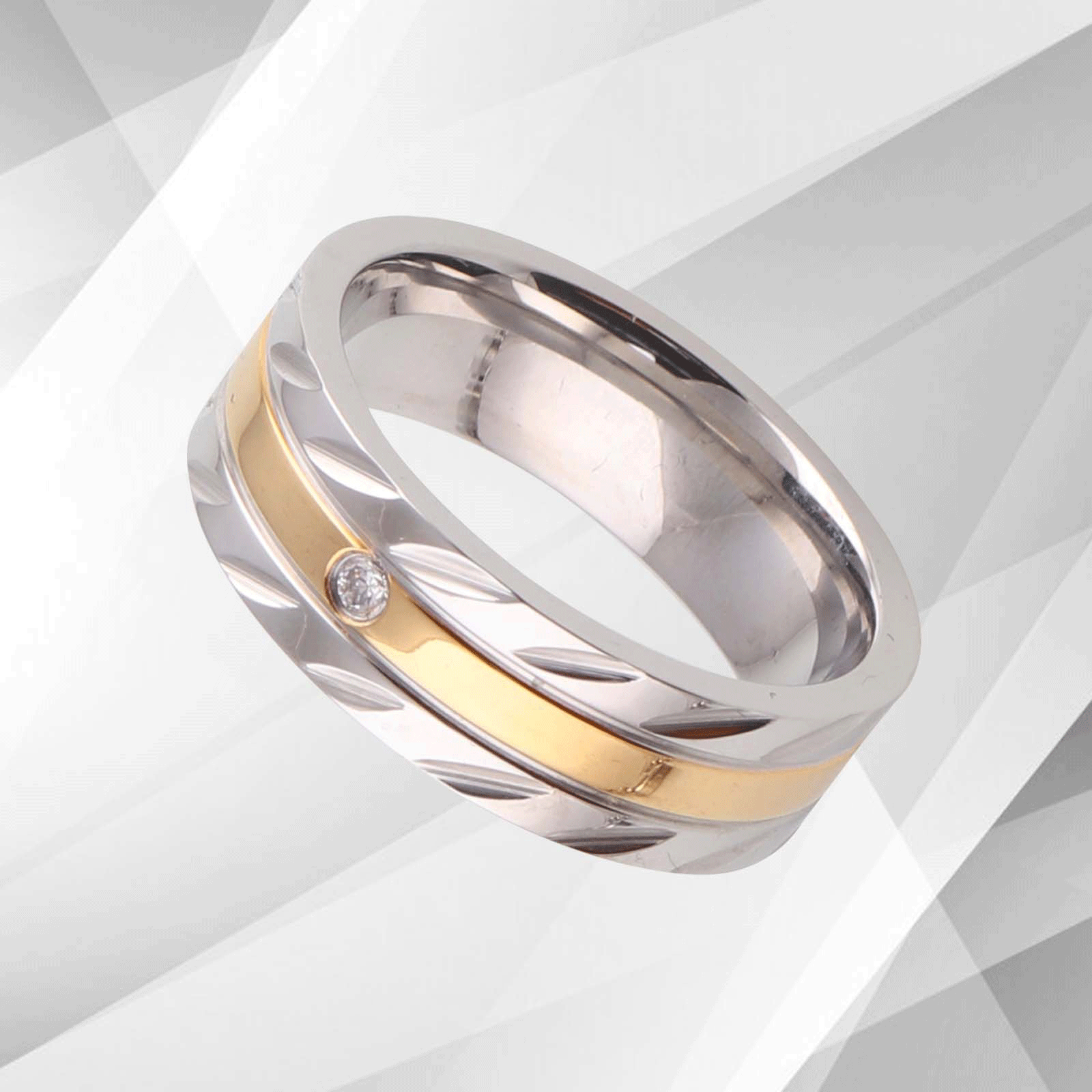 Titanium Wedding Band Ring 0.35Ct C Z Diamond 18Ct Yellow And White.