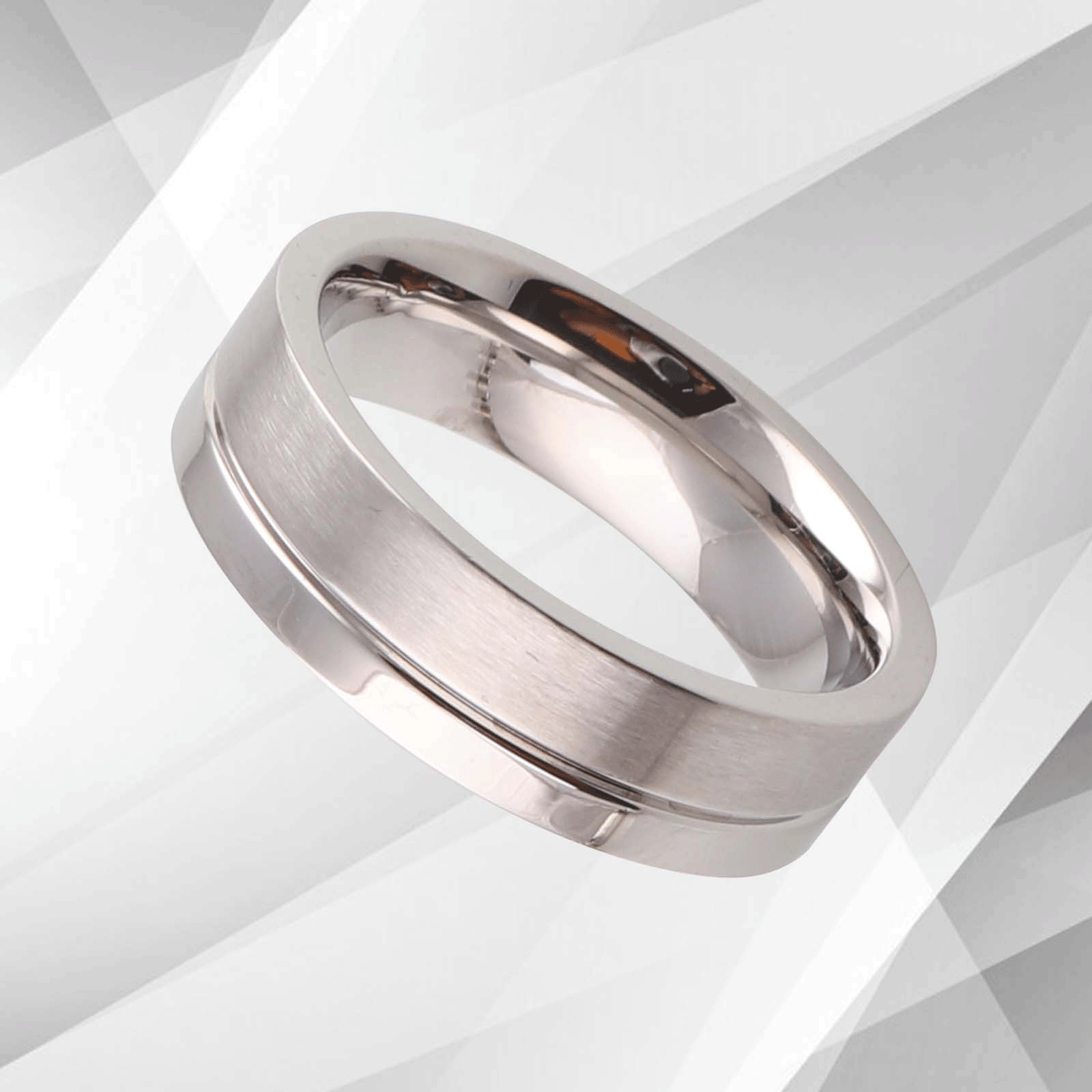 Men’s Titanium Flat Shape Wedding Engagement Band Ring 18Ct White Gold.