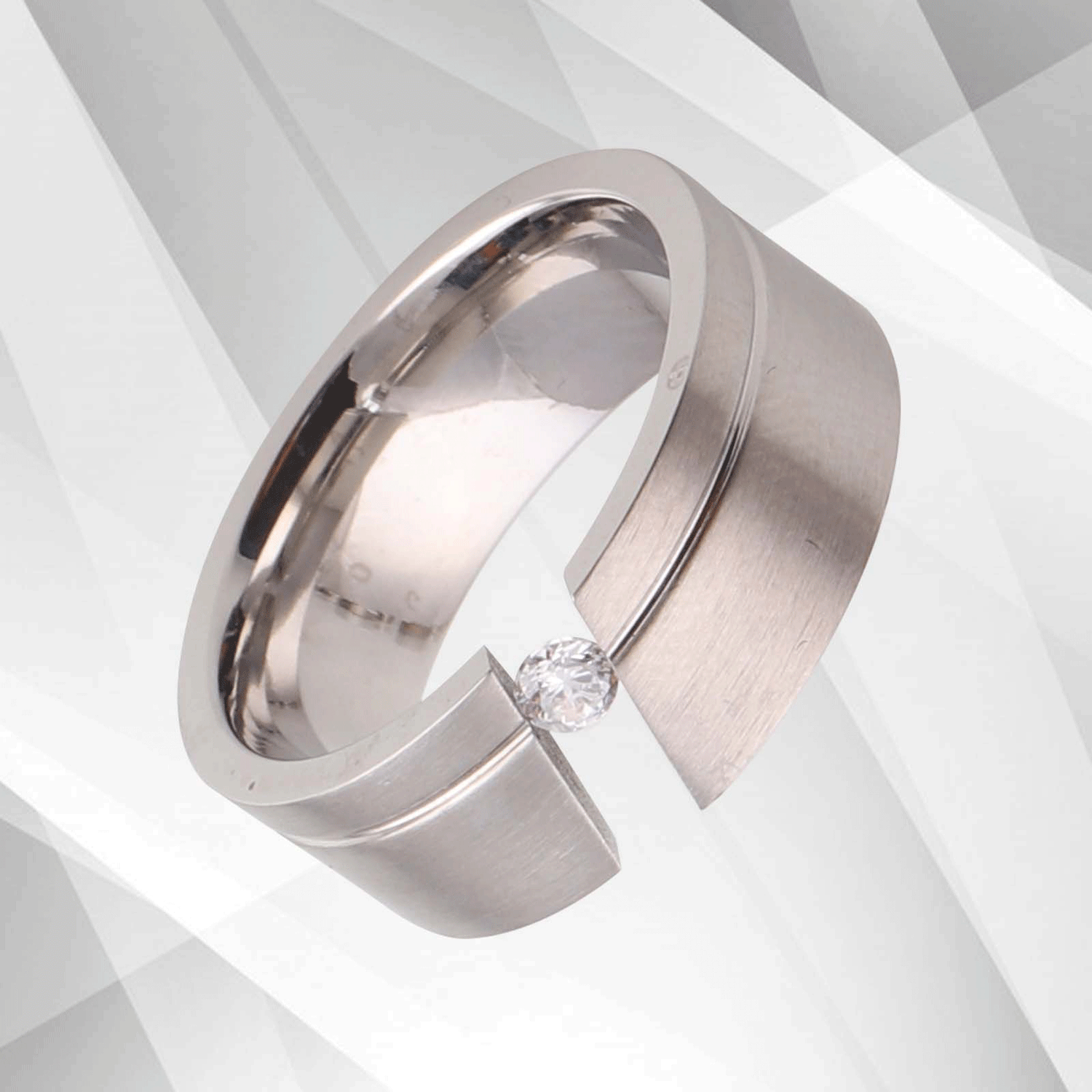 0.35Ct C Z Diamond Titanium Wedding Anniversary Band 18Ct White Gold.