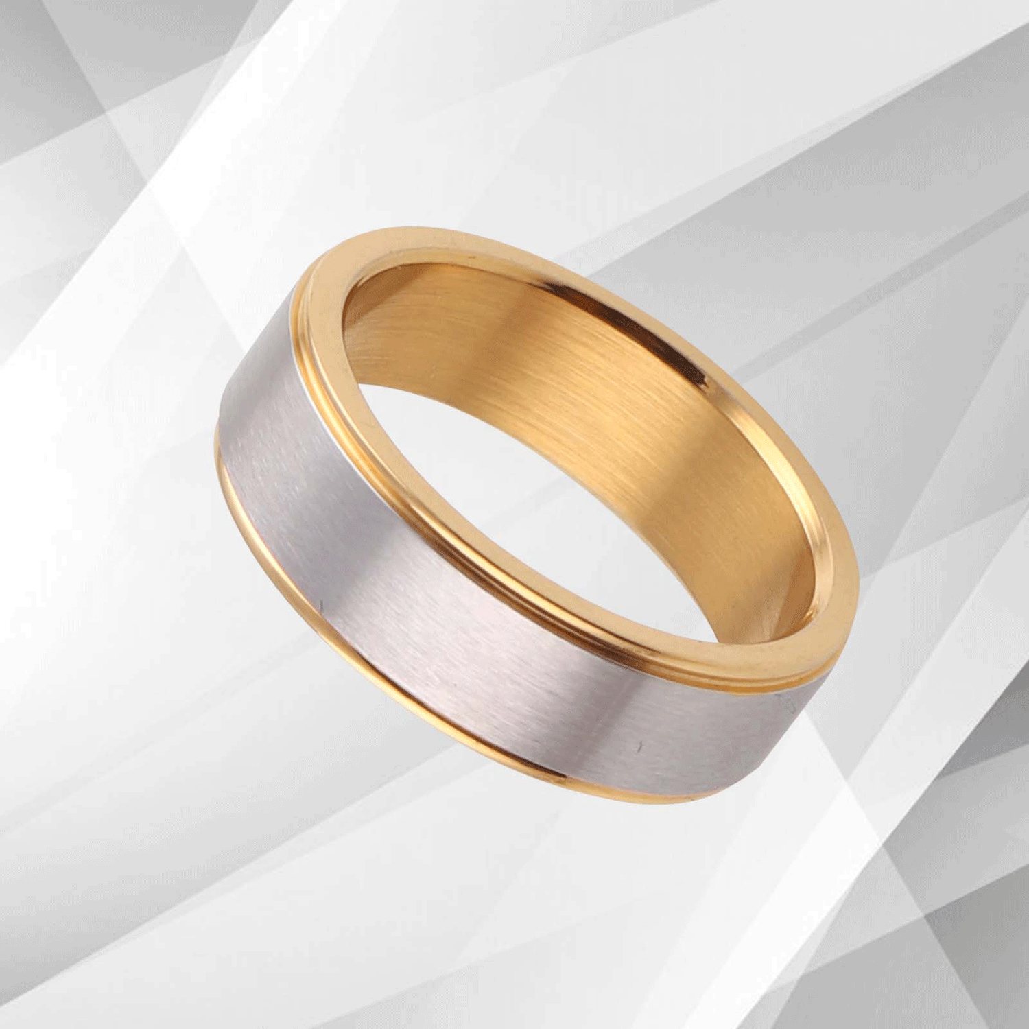 Men’s 6mm Wide 18Ct Yellow And White Gold Over Flat Titanium Wedding.