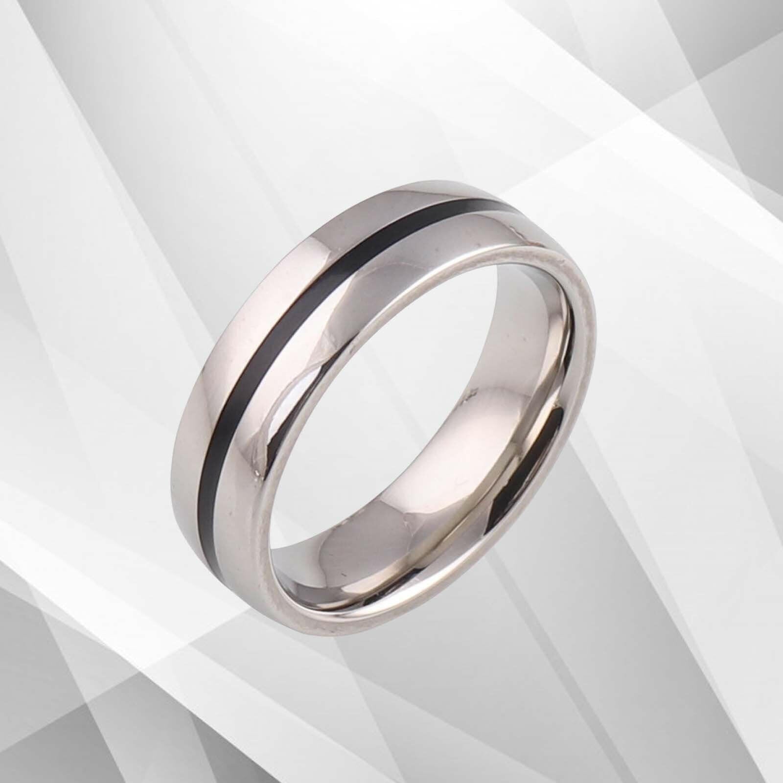 Mens Titanium Wedding Anniversary Band Ring D Shaped 18Ct White Gold.