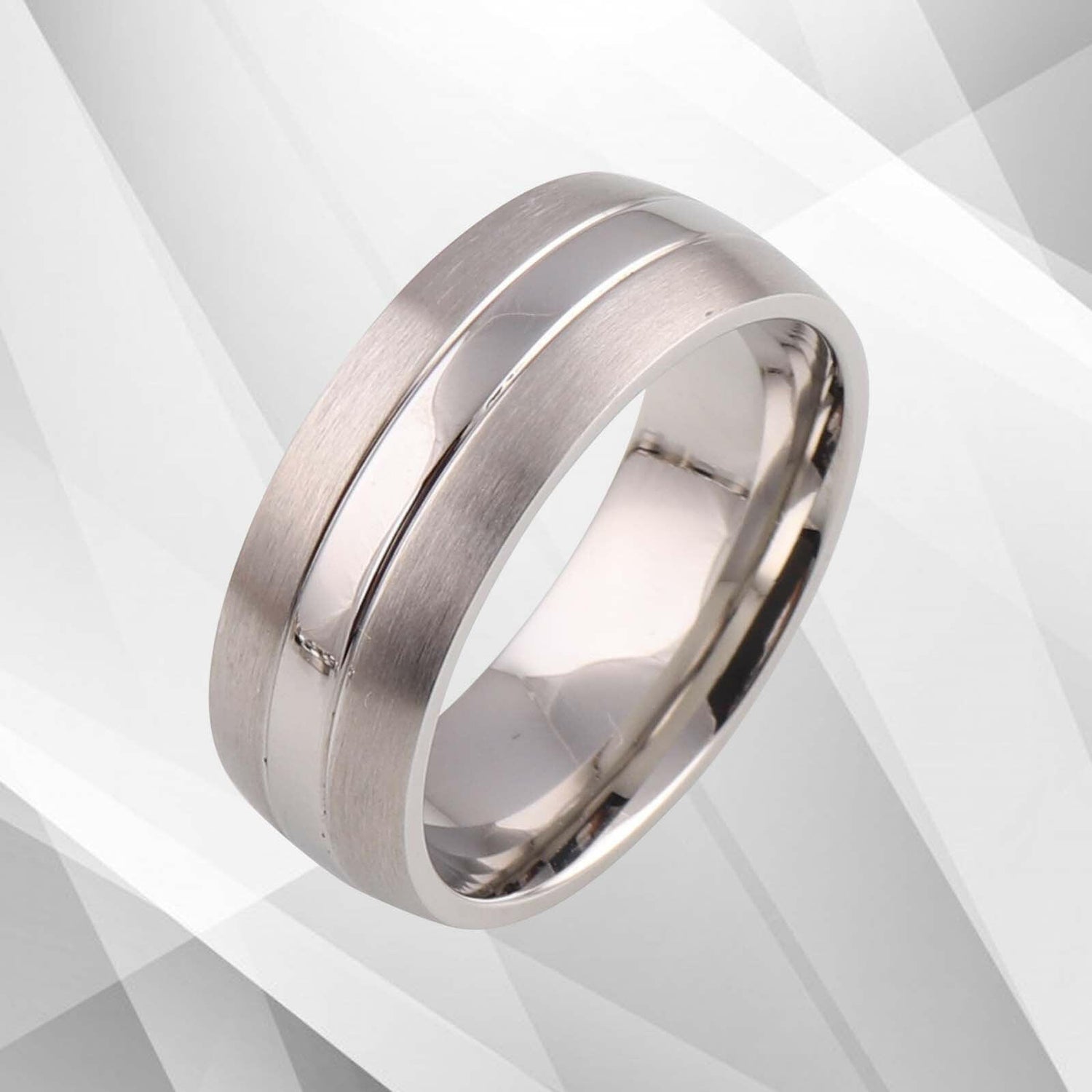 Mens Titanium Wedding Anniversary Band Ring D Shaped 18Ct White Gold.