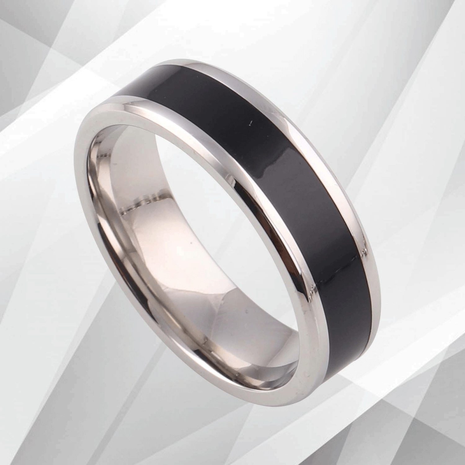 Men’s Flat Shape Titanium Wedding Engagement Male Band Ring 18Ct White.