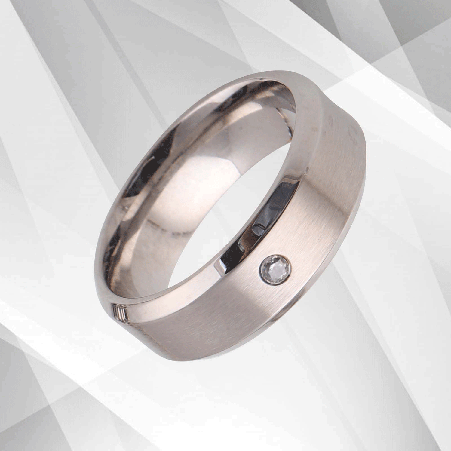 0.35Ct C Z Diamond Titanium Engagement Wedding Band Ring 18Ct White.