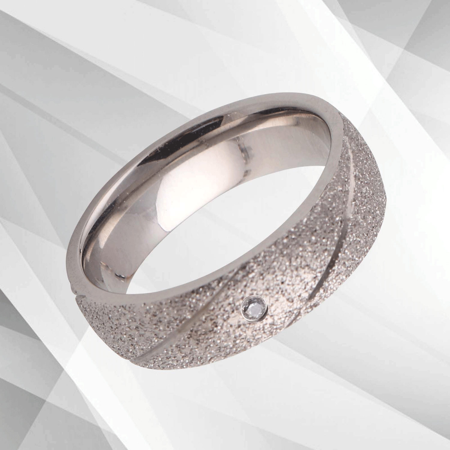 0.35Ct C Z Diamond Sand Finish Sparkling Titanium Ring 18Ct White Gold.