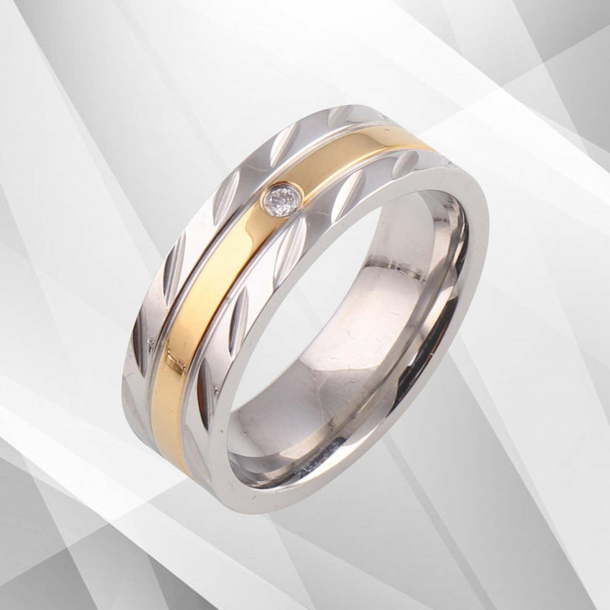 Titanium Wedding Band Ring 0.35Ct C Z Diamond 18Ct Yellow And White.