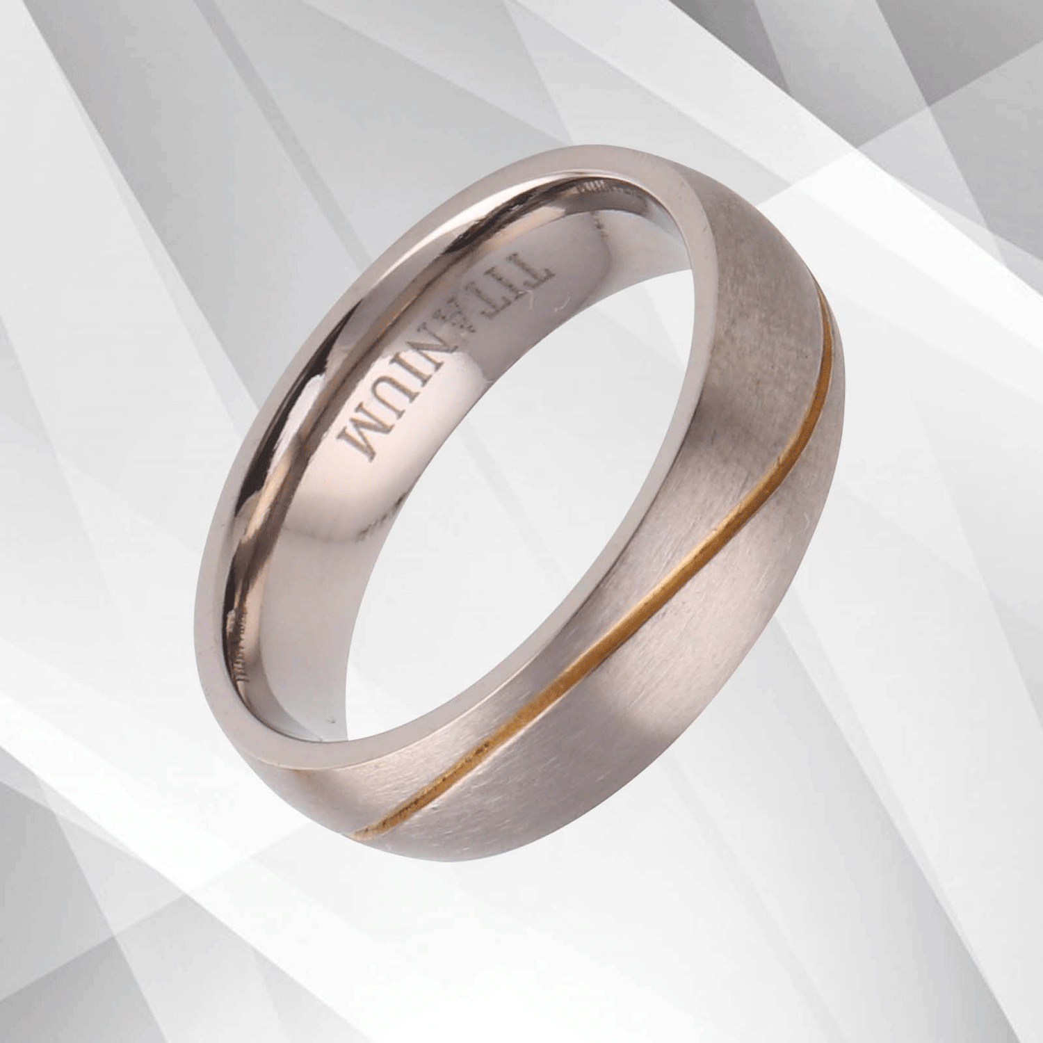 Gorgeous Mens Wedding Titanium Premium Band Ring 18Ct Yellow And White.