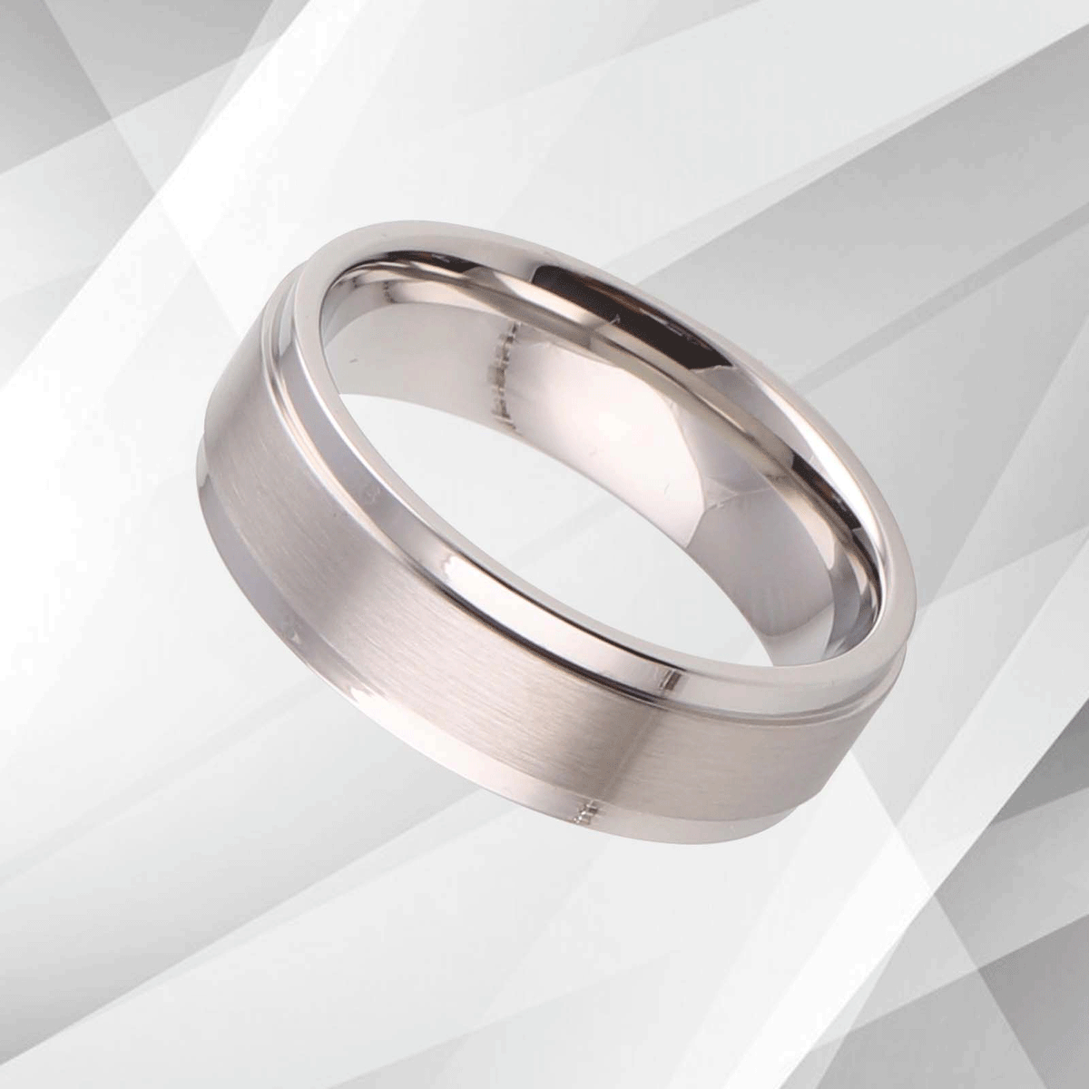 18Ct White Gold Over Men’s Flat Shape Engagement Wedding Titanium Band.