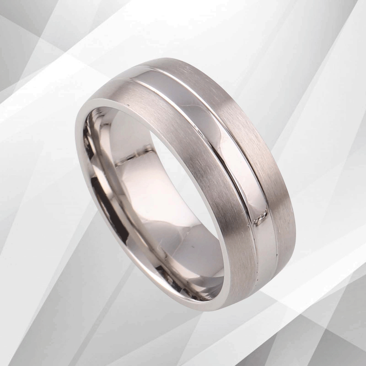 Mens Titanium Wedding Anniversary Band Ring D Shaped 18Ct White Gold.