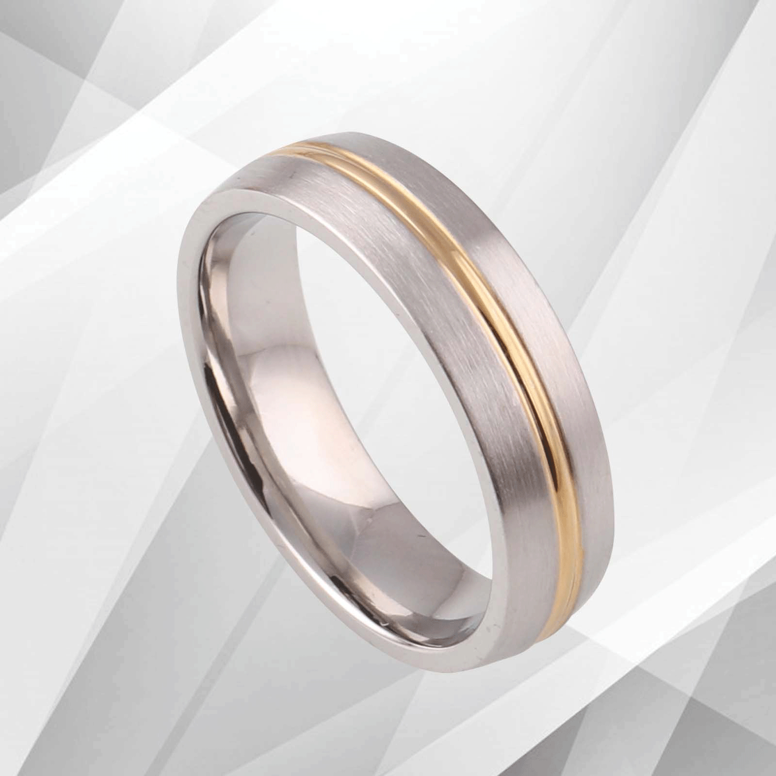 Gorgeous Mens Premium Titanium Wedding Band Ring 18Ct Yellow And White.