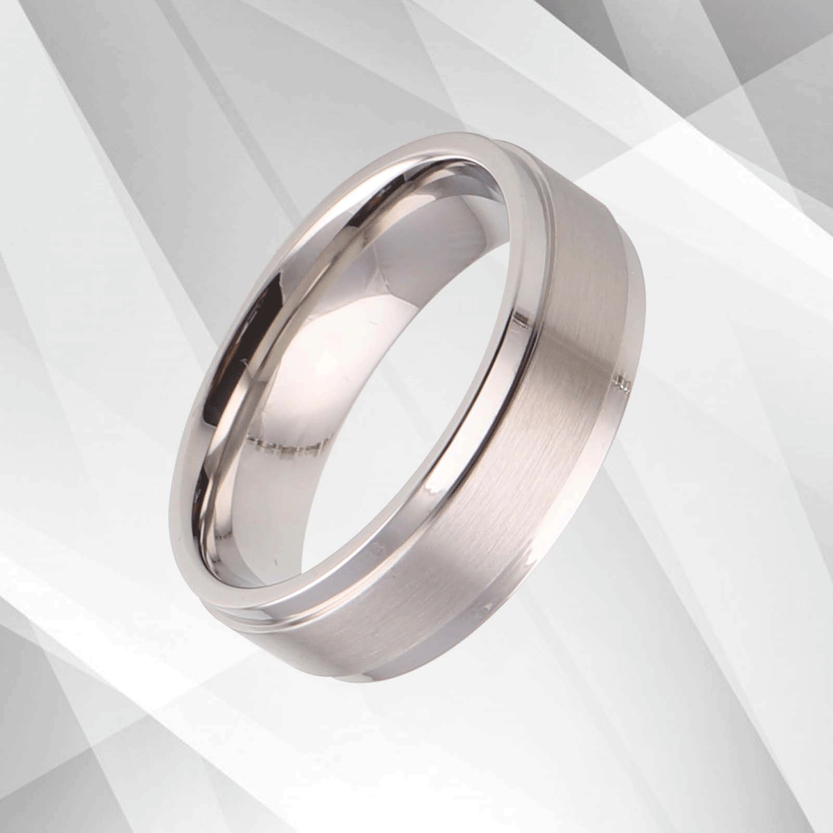 18Ct White Gold Over Men’s Flat Shape Engagement Wedding Titanium Band.