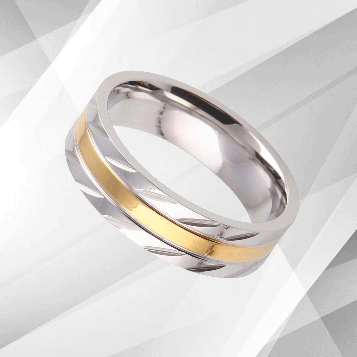 Men’s 18Ct White Gold Over Titanium Flat Shape Male Wedding Engagement.