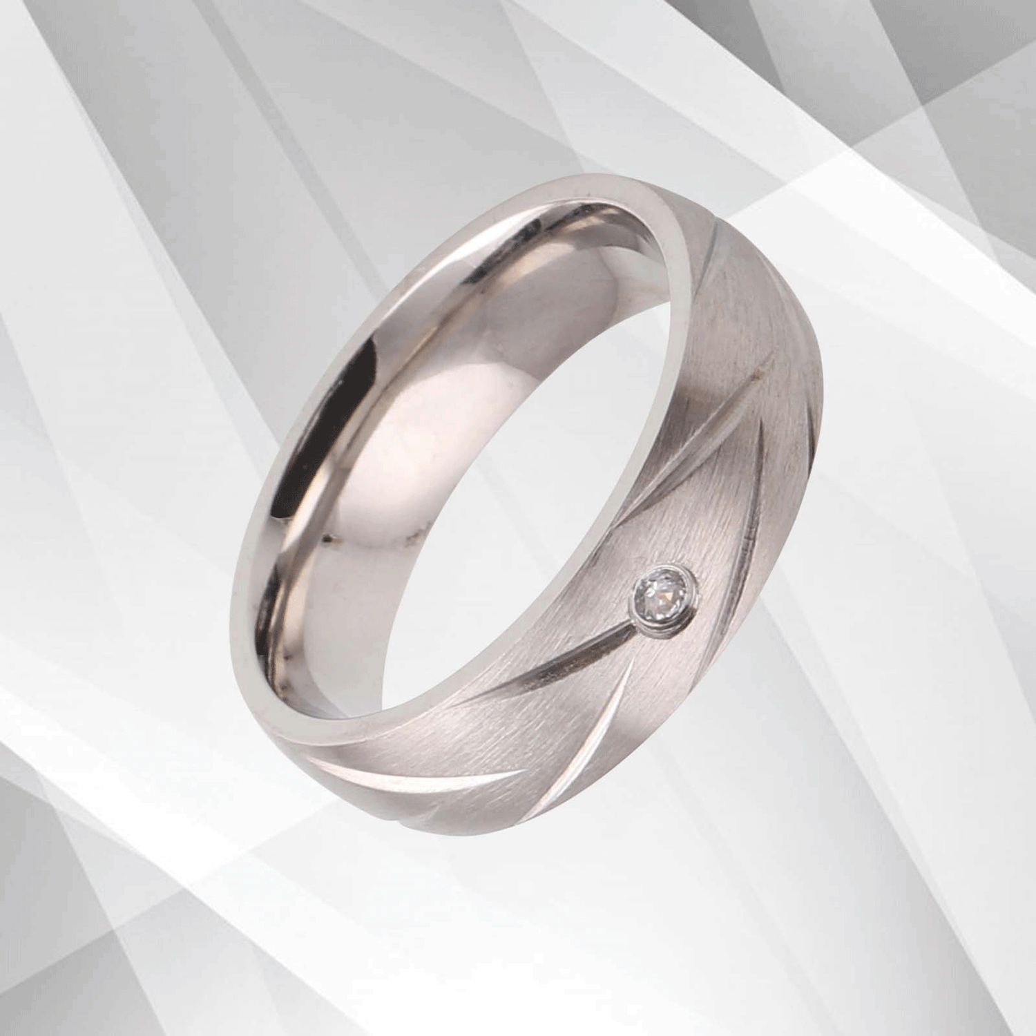 UK 18Ct White Gold Over 0.35Ct C Z Diamond Matt Titanium Wedding Band.