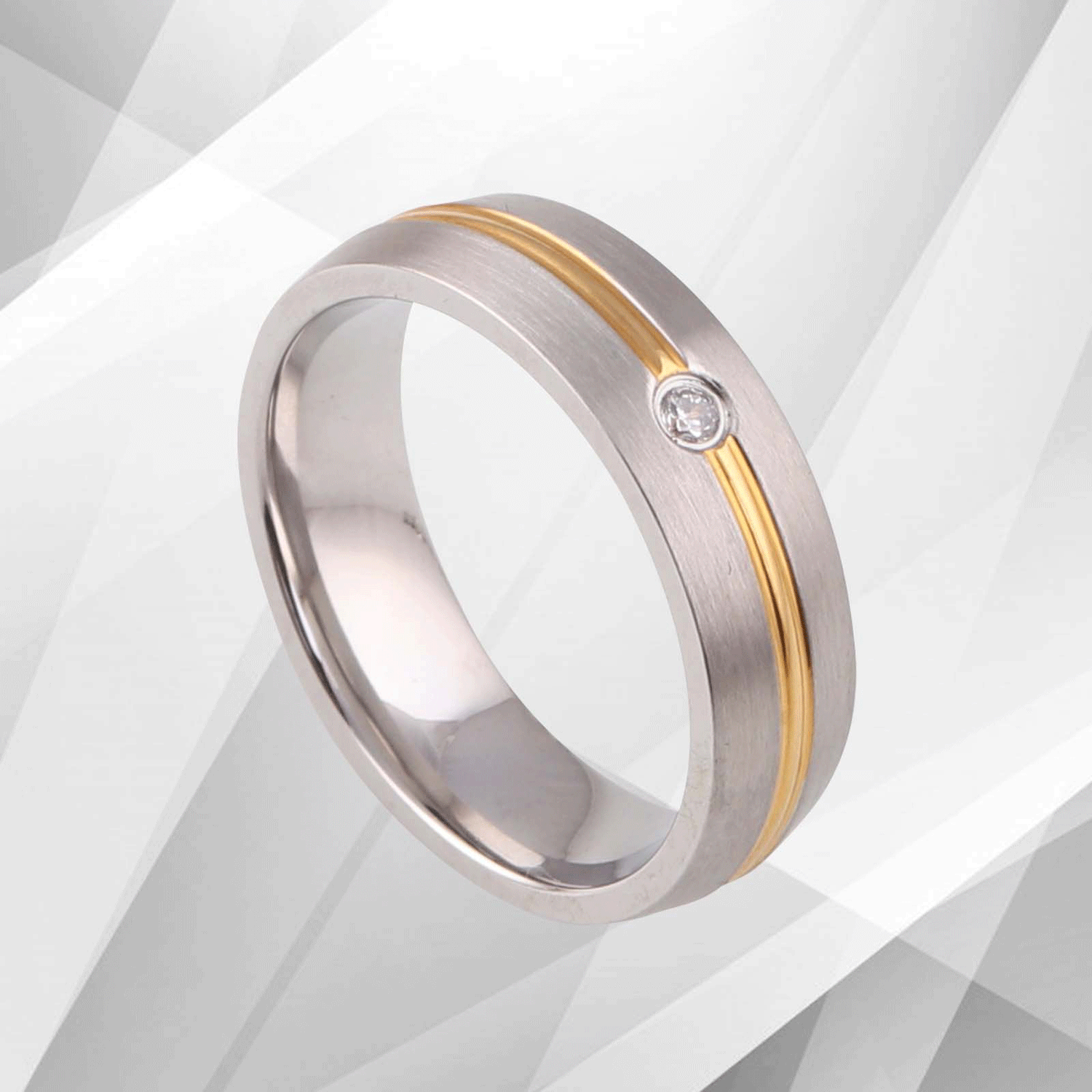 0.35Ct C Z Diamond Engagement Titanium Band Ring 18Ct Yellow And White.