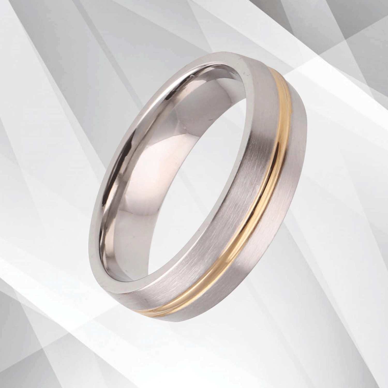 Gorgeous Mens Premium Titanium Wedding Band Ring 18Ct Yellow And White.