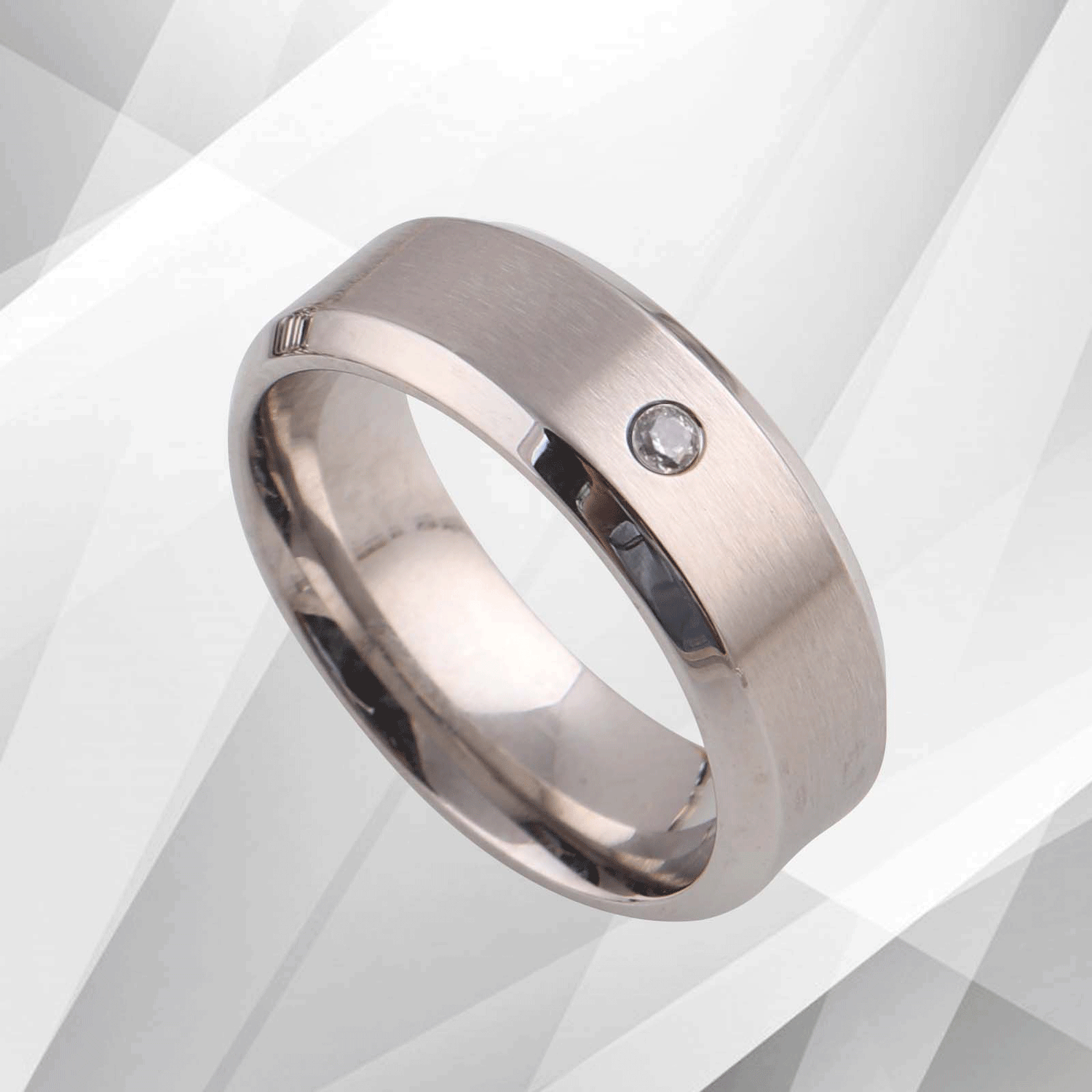 0.35Ct C Z Diamond Titanium Engagement Wedding Band Ring 18Ct White.