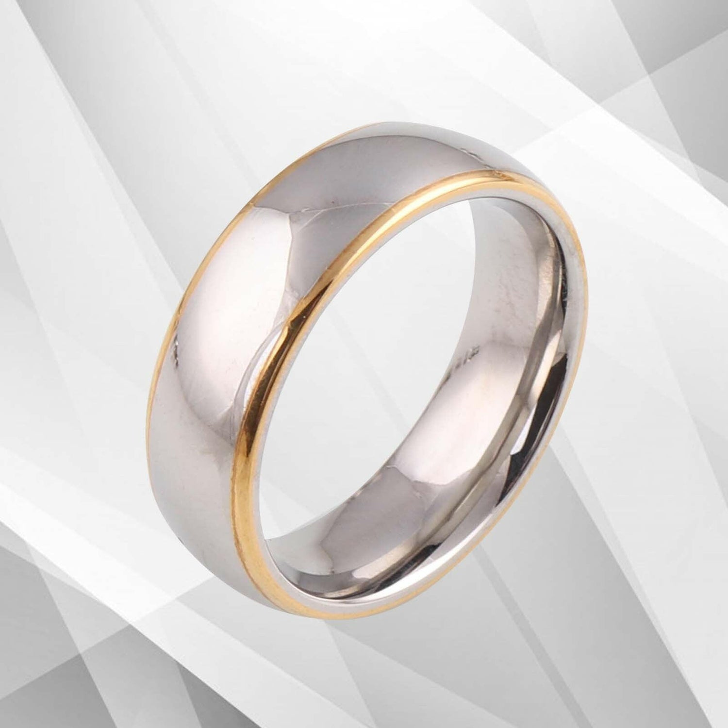 Gorgeous Mens Titanium Premium Wedding Band Ring 18Ct Yellow And White.