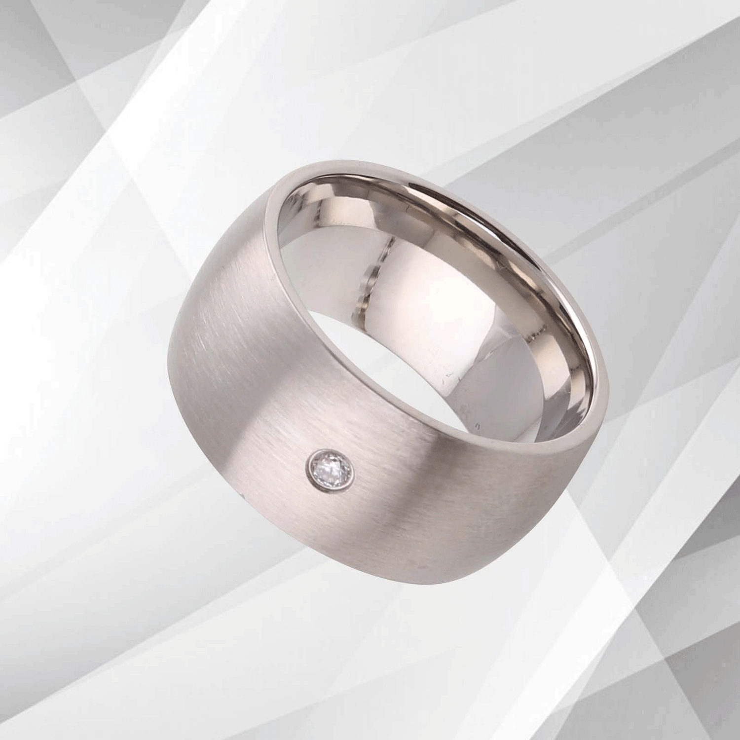 UK 10mm Titanium Wedding Ring Engagement Band 0.35Ct C Z Diamond 18Ct.