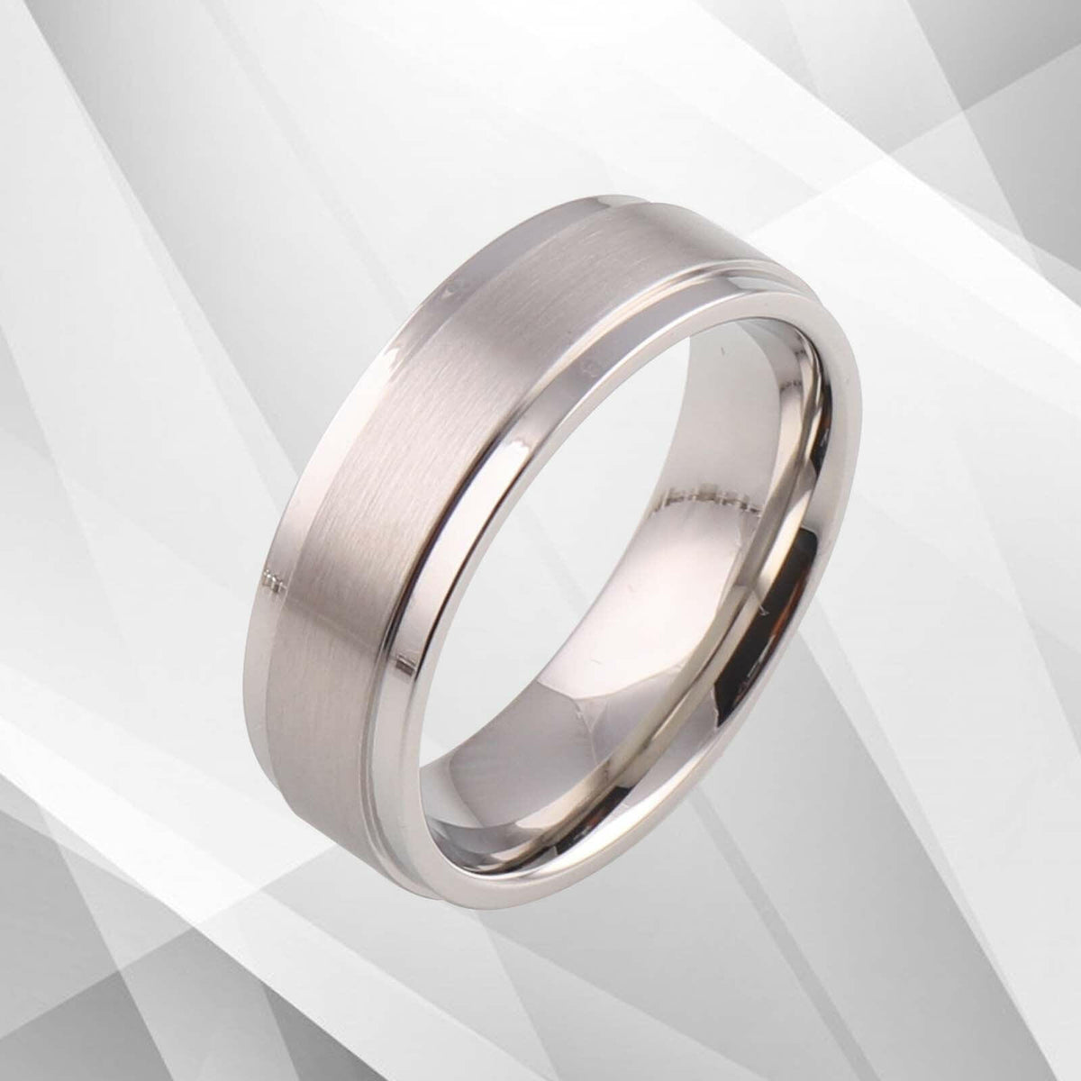 18Ct White Gold Over Men’s Flat Shape Engagement Wedding Titanium Band.