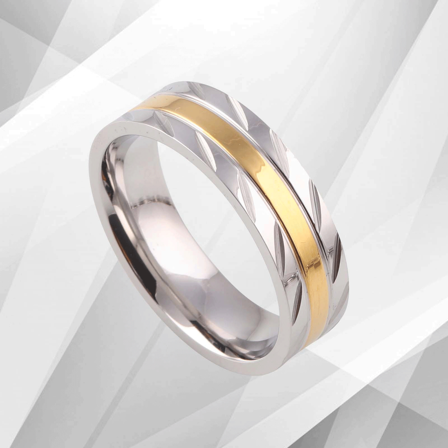 Men’s 18Ct White Gold Over Titanium Flat Shape Male Wedding Engagement.