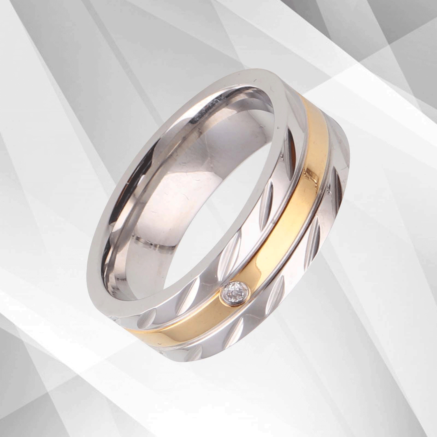 Titanium Wedding Band Ring 0.35Ct C Z Diamond 18Ct Yellow And White.