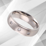 Three 0.35Ct C Z Diamonds Titanium Wedding Ring 18Ct White Gold Over.