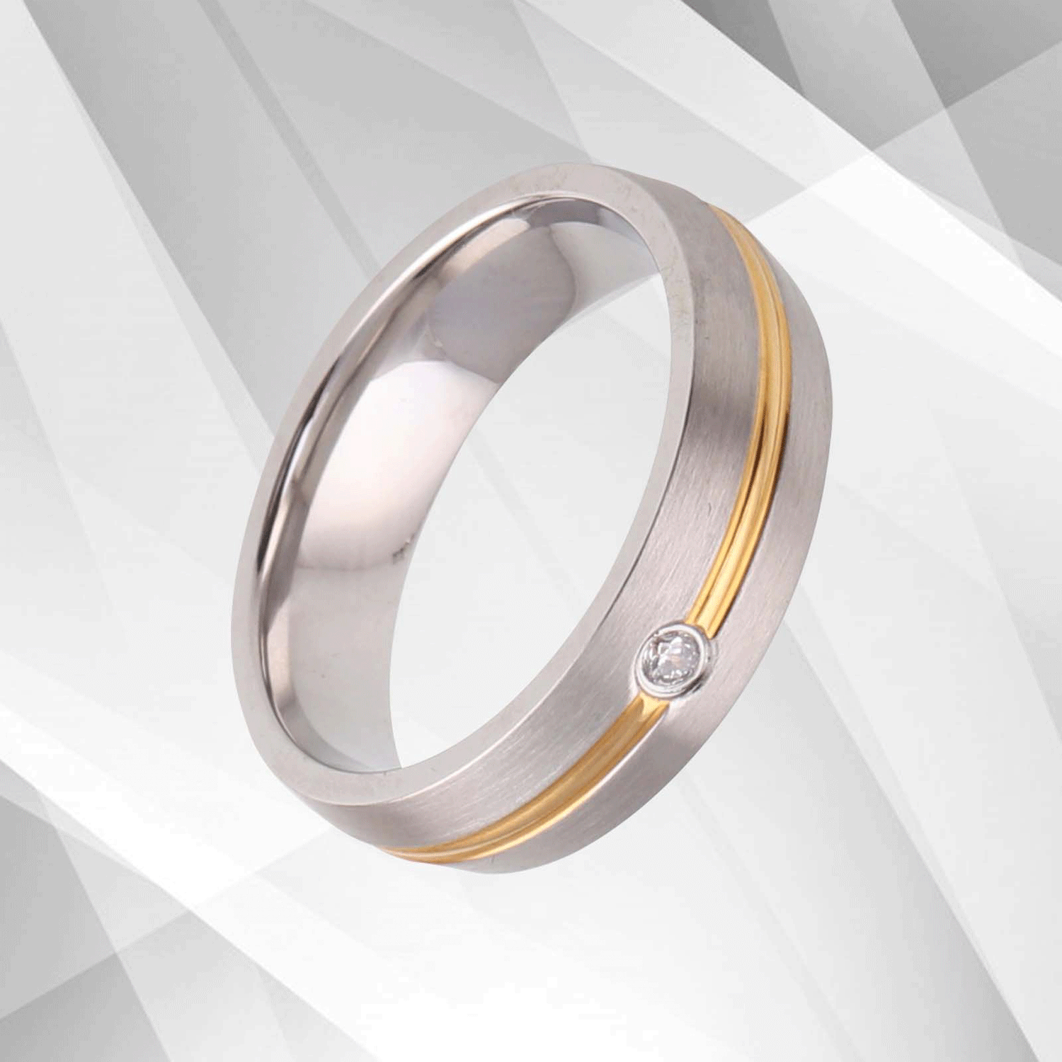 0.35Ct C Z Diamond Engagement Titanium Band Ring 18Ct Yellow And White.