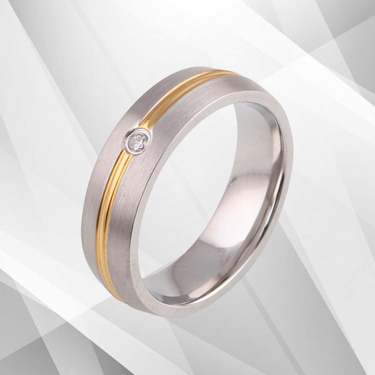 0.35Ct C Z Diamond Engagement Titanium Band Ring 18Ct Yellow And White.