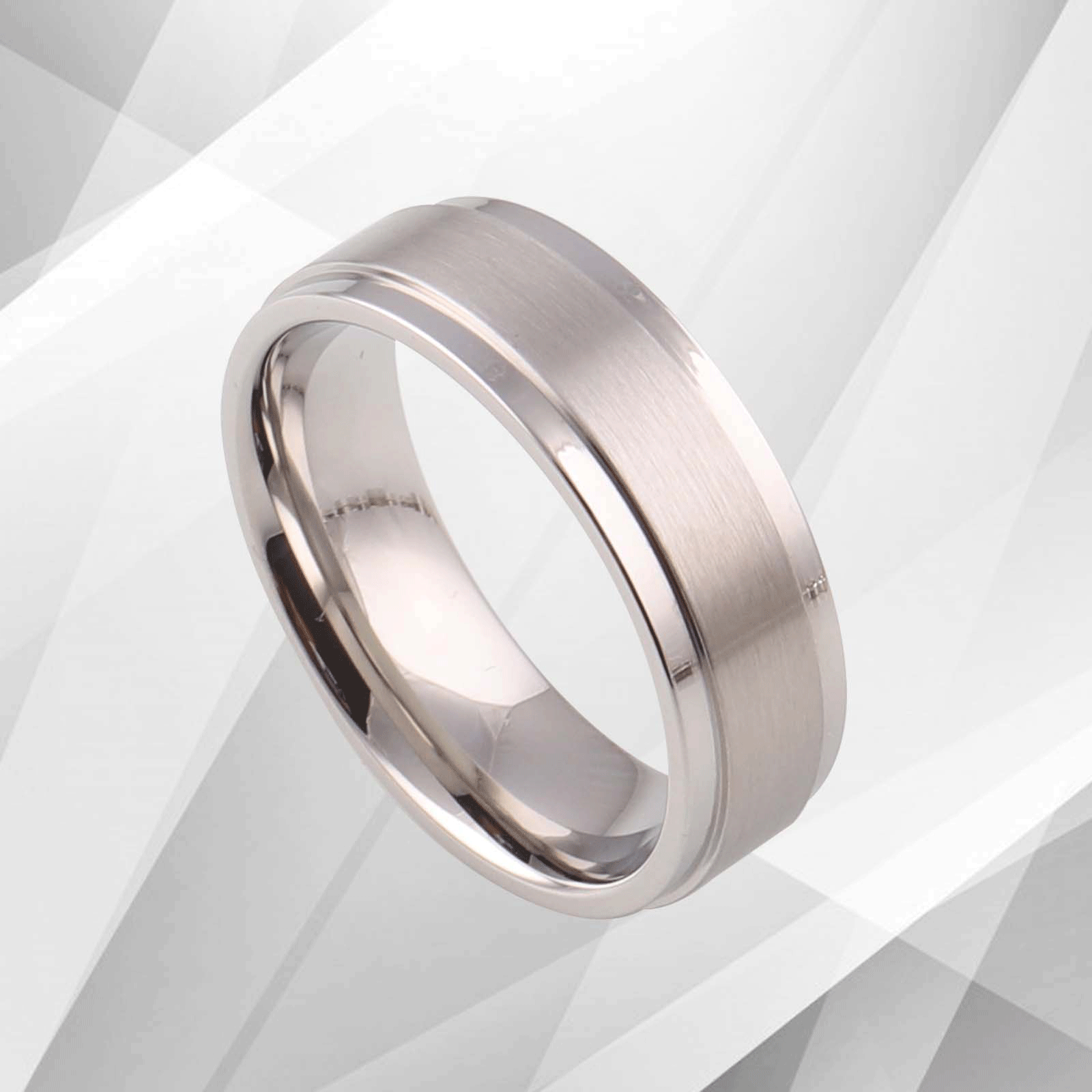 18Ct White Gold Over Men’s Flat Shape Engagement Wedding Titanium Band.