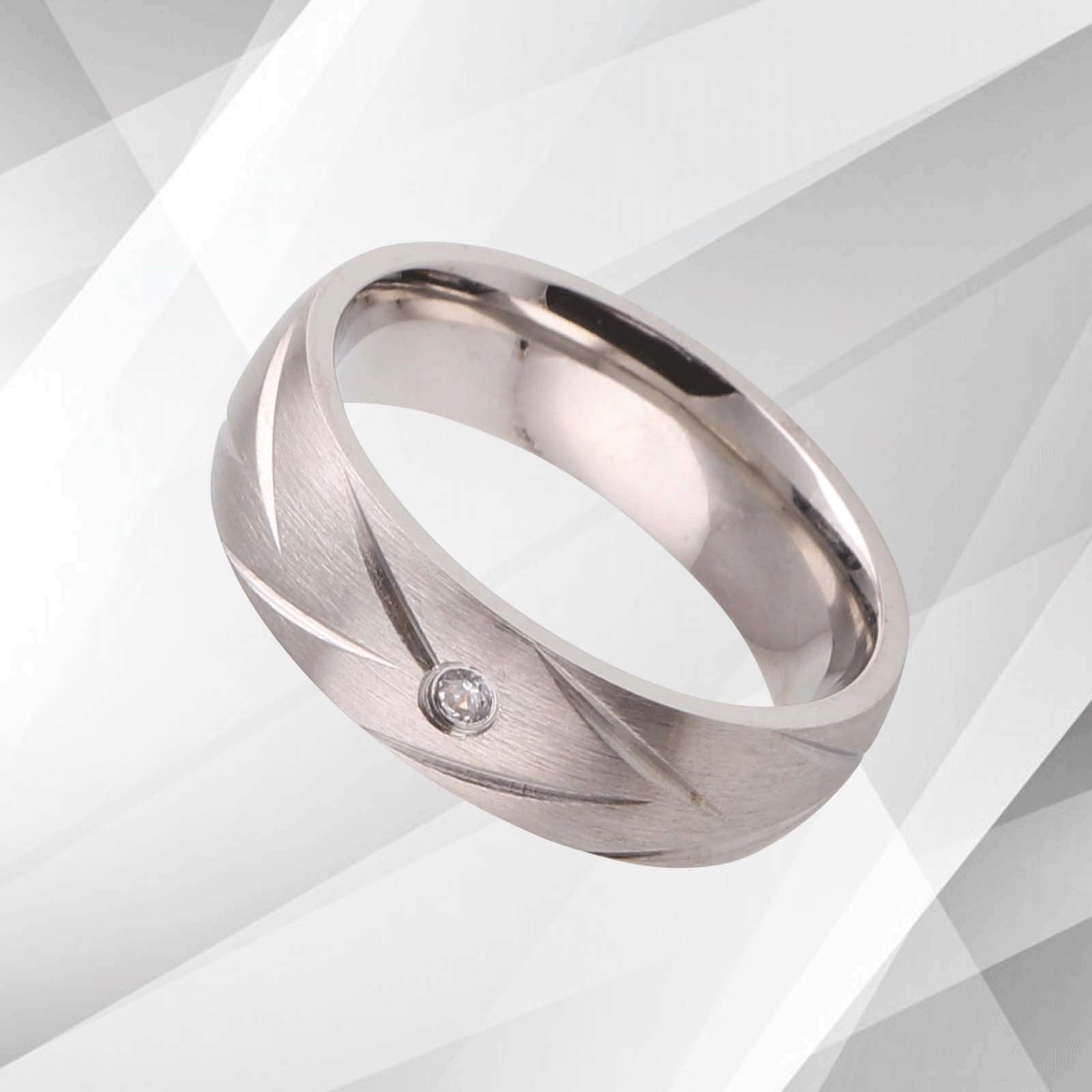 UK 18Ct White Gold Over 0.35Ct C Z Diamond Matt Titanium Wedding Band.