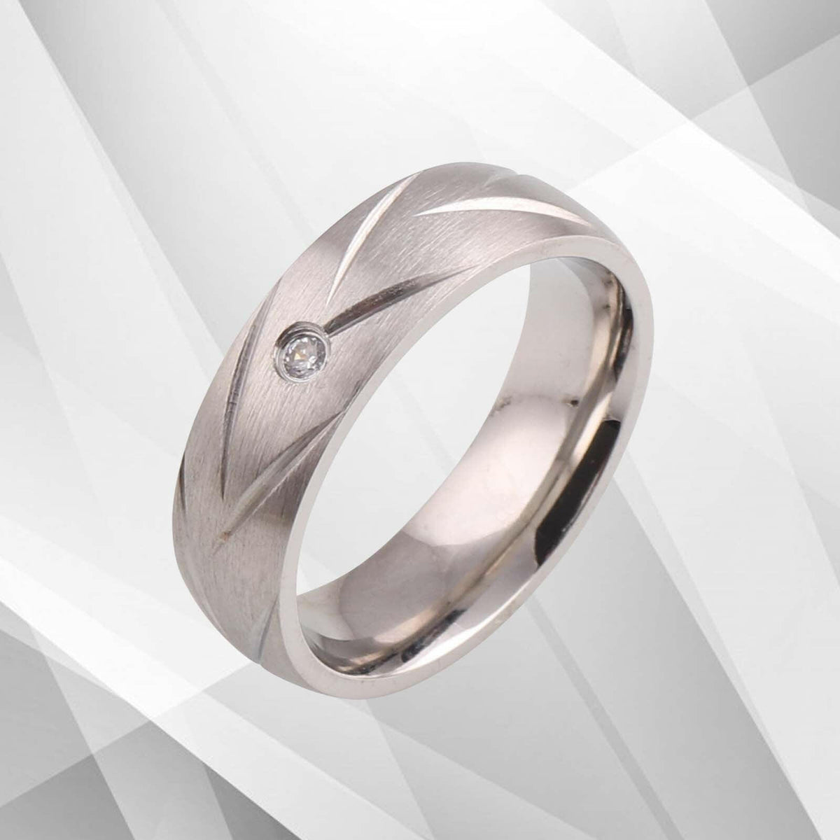 UK 18Ct White Gold Over 0.35Ct C Z Diamond Matt Titanium Wedding Band.