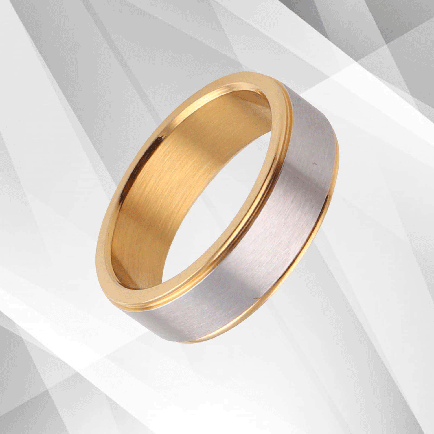 Men’s 6mm Wide 18Ct Yellow And White Gold Over Flat Titanium Wedding.