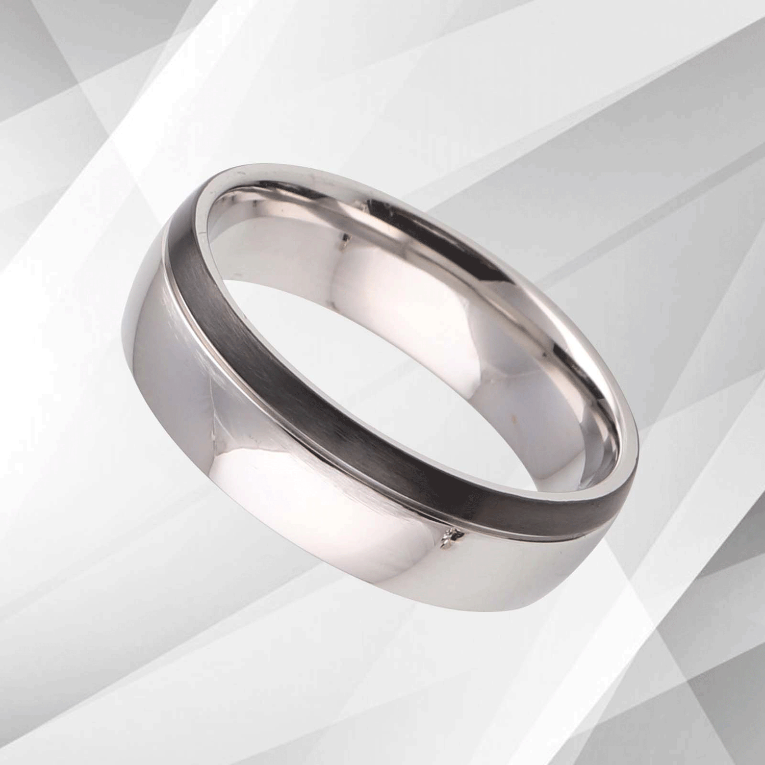 Mens Titanium Wedding Anniversary Band Ring D Shaped 18Ct White Gold.