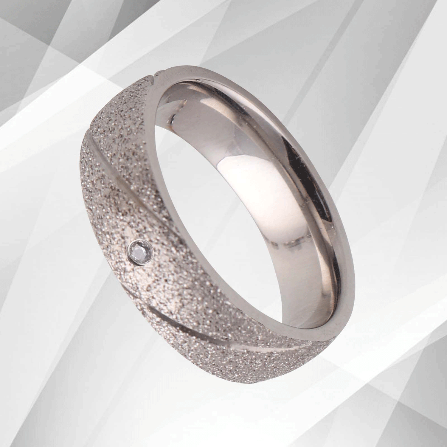 0.35Ct C Z Diamond Sand Finish Sparkling Titanium Ring 18Ct White Gold.