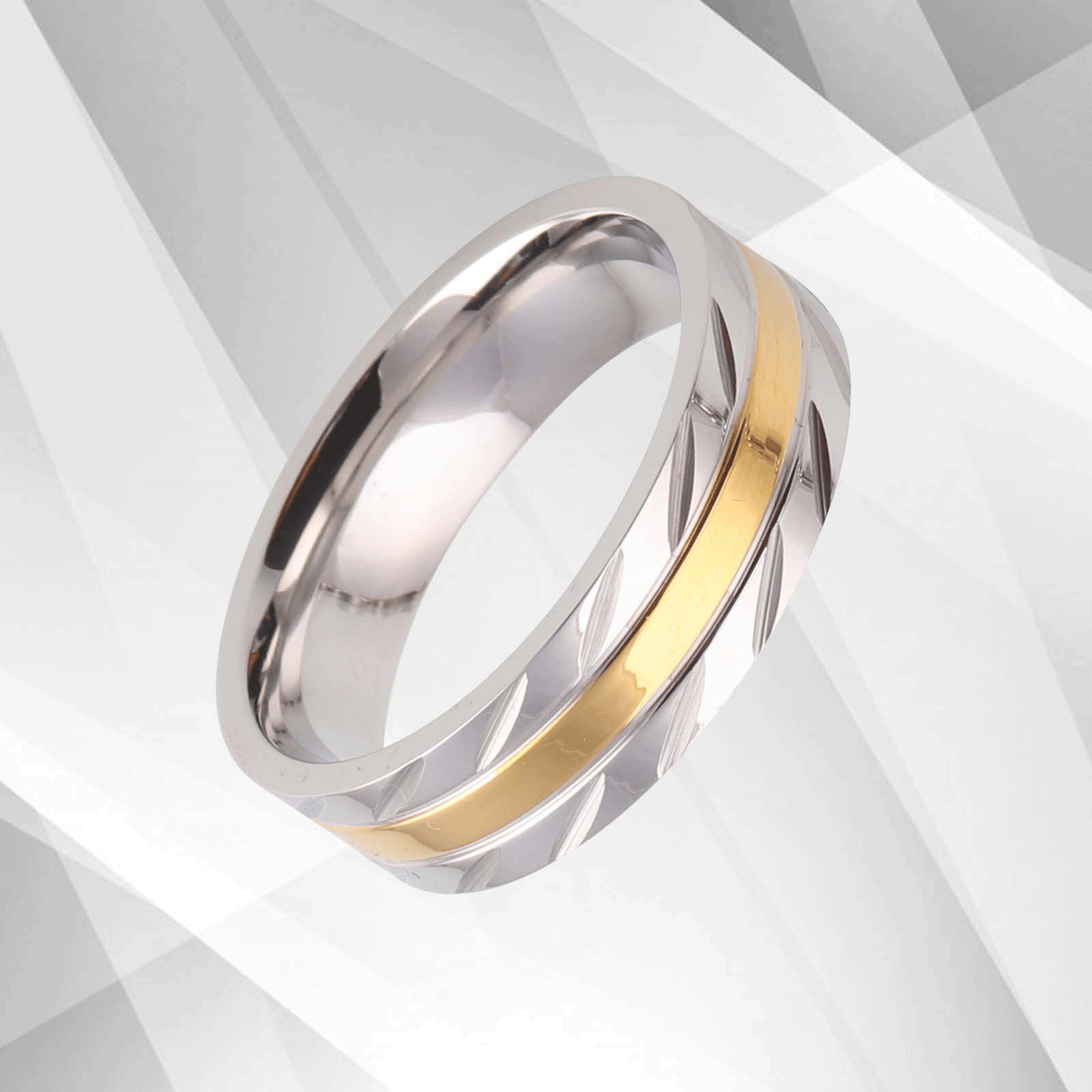 Men’s 18Ct White Gold Over Titanium Flat Shape Male Wedding Engagement.