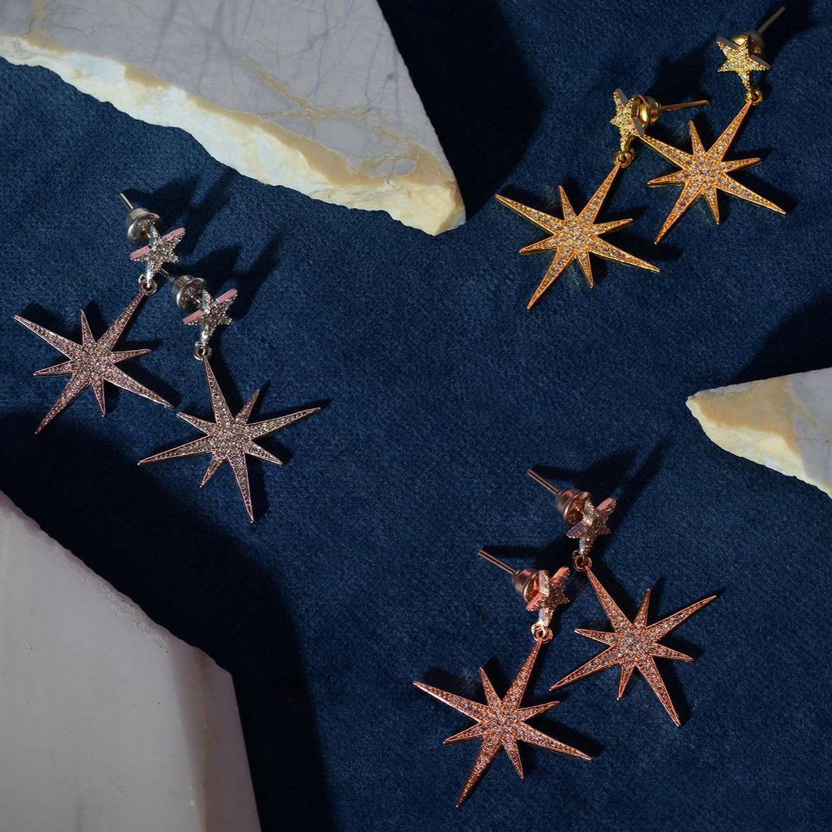 Petite Star Burst Drop Earrings Silver.