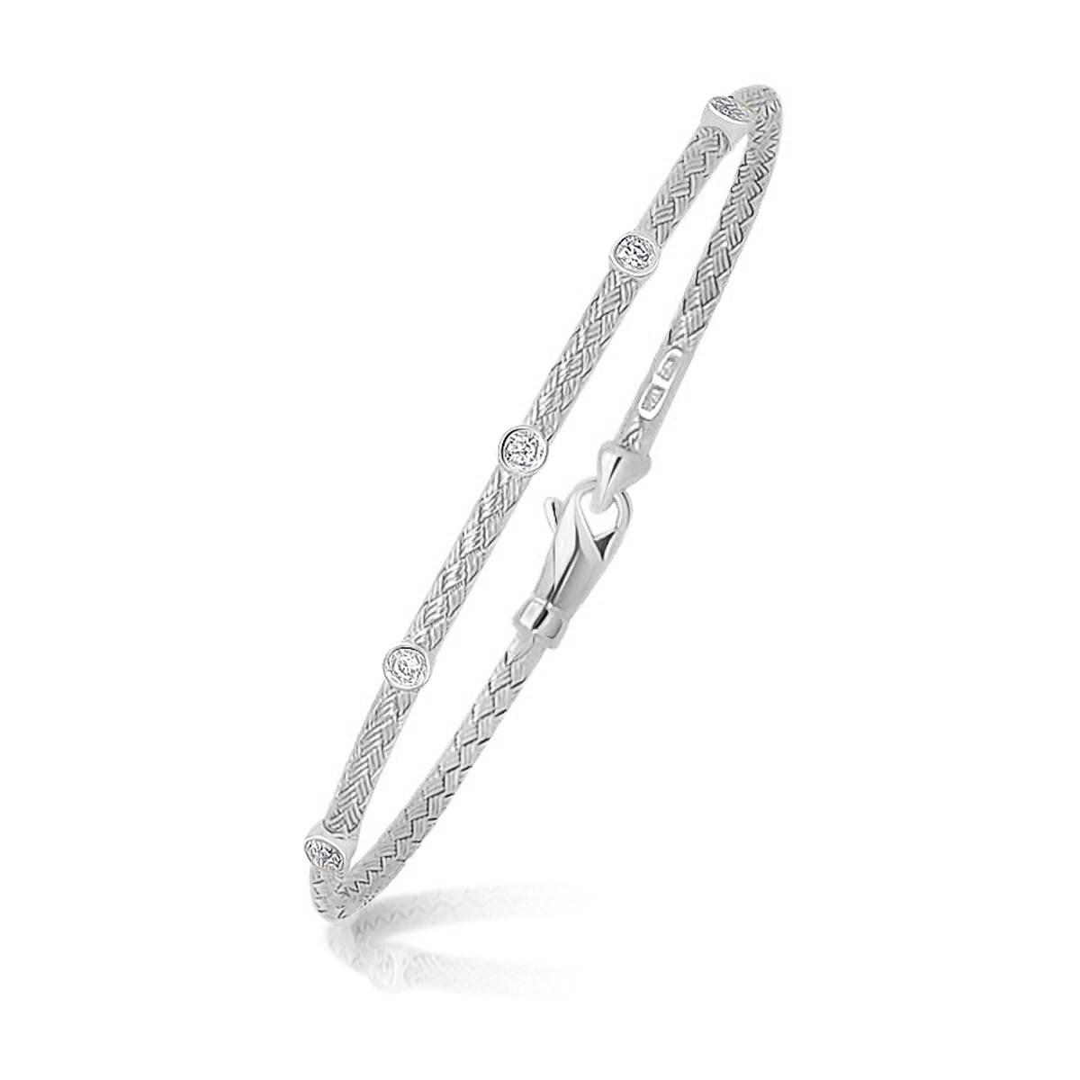 14k White Gold Diamond Accent Station Basket Weave Bracelet - Selectique 