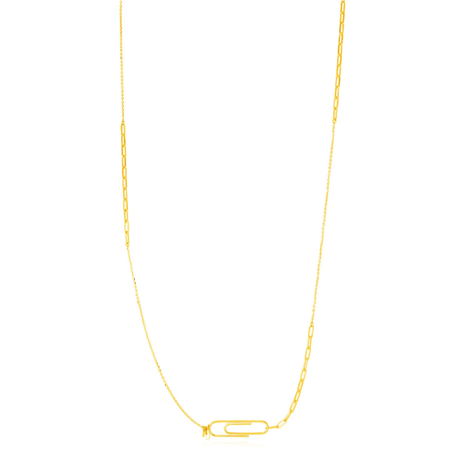 14K Yellow Gold Paper Clip Clasp Necklace - Selectique 