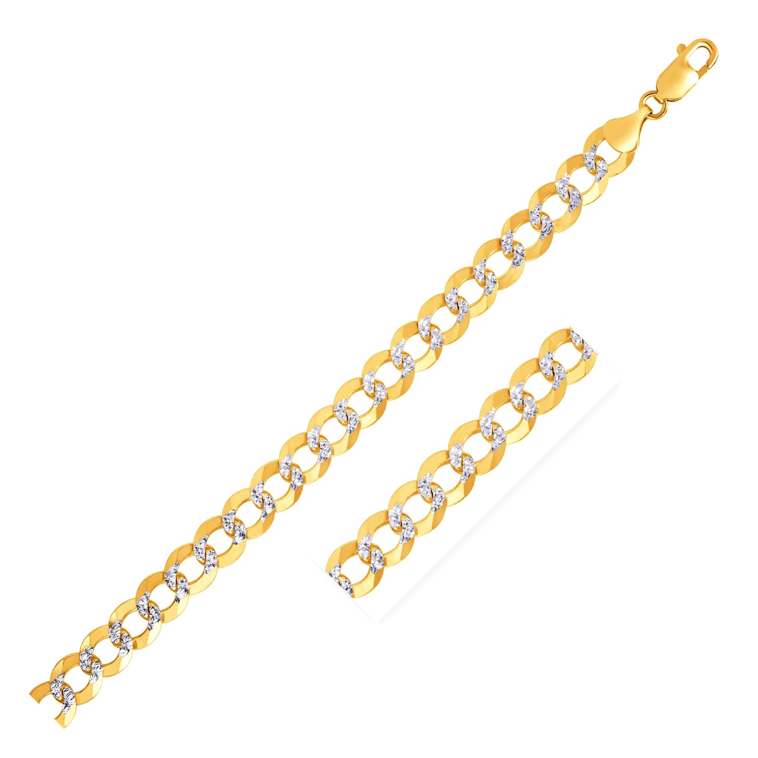 7.0mm 14k Two Tone Gold Pave Curb Bracelet - Selectique 