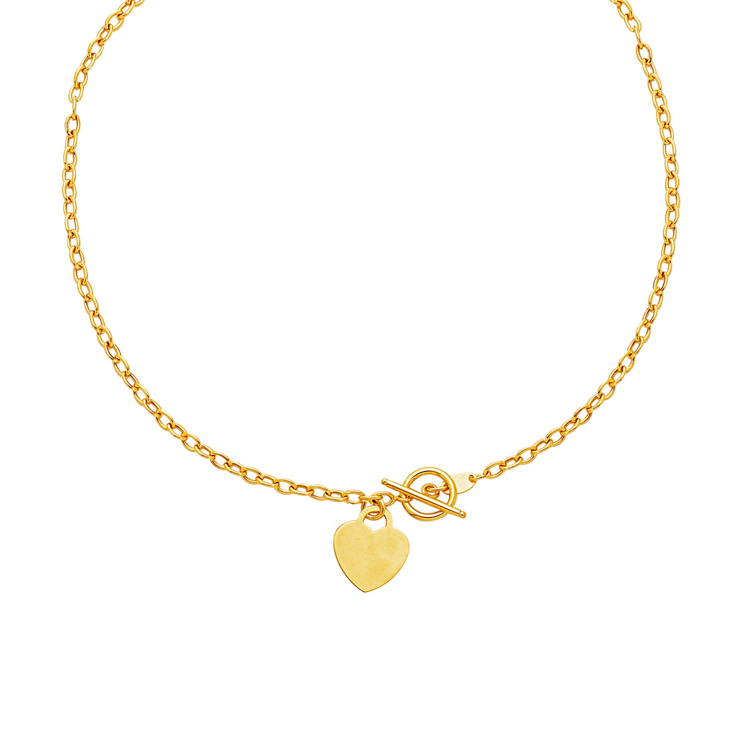 Toggle Necklace with Heart Charm in 14k Yellow Gold - Selectique 