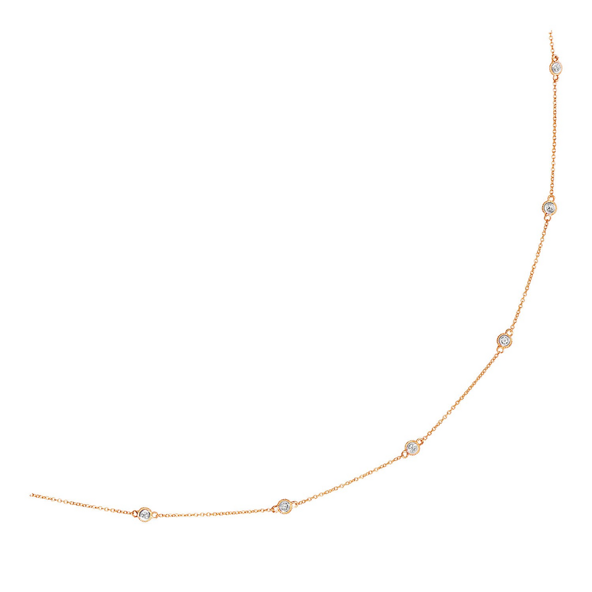 14k Rose Gold Station Necklace with Round Diamonds - Selectique 