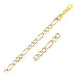 7.0mm 14K Yellow Two Tone Solid Pave Figaro Bracelet - Selectique 