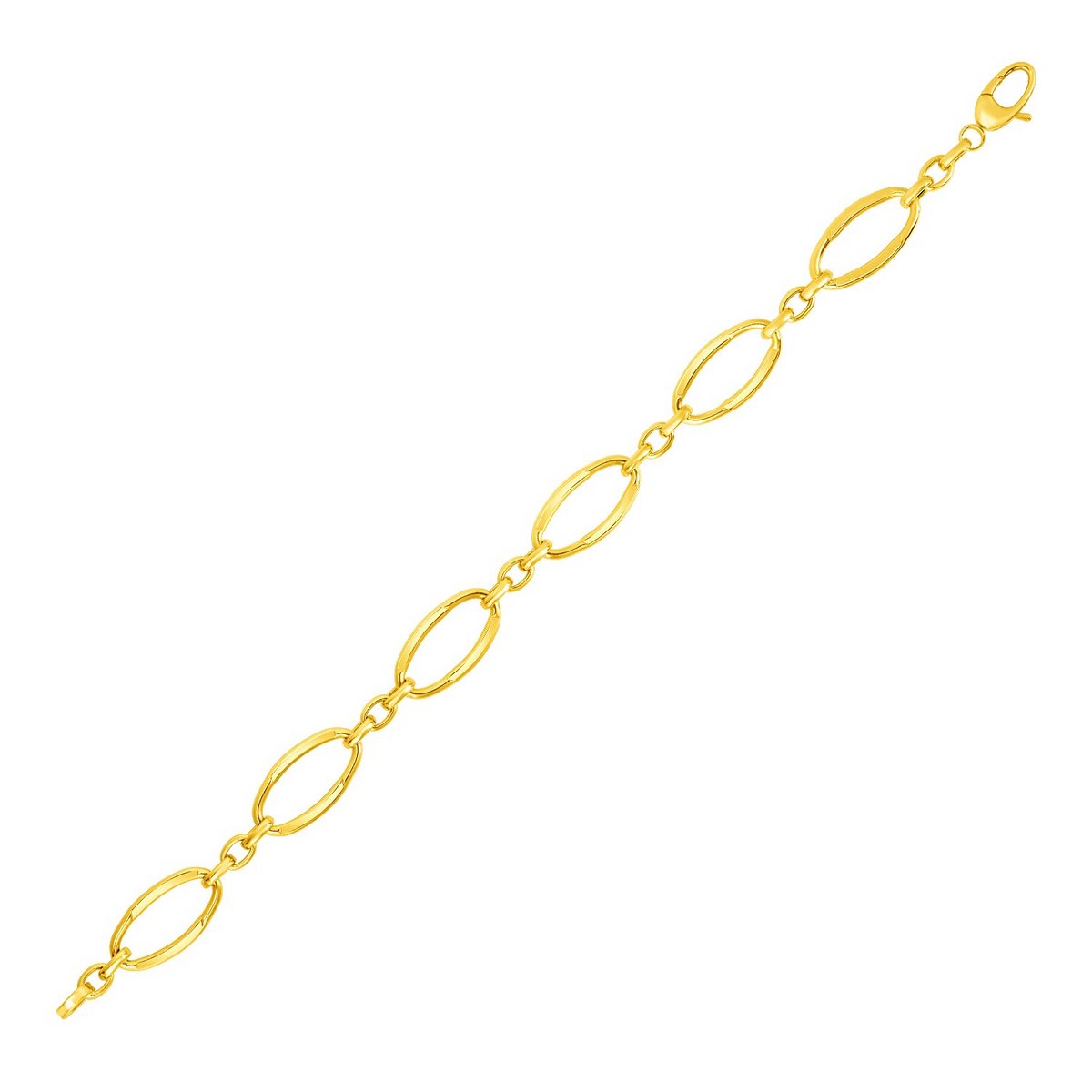 14k Yellow Gold Bracelet with Polished Oval Links - Selectique 