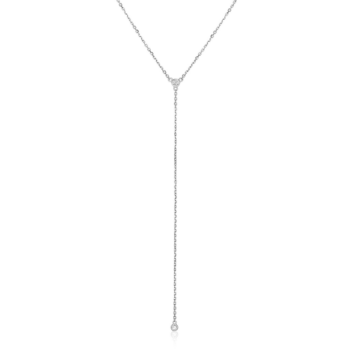 14k White Gold 20 inch Lariat Necklace with Diamonds - Selectique 