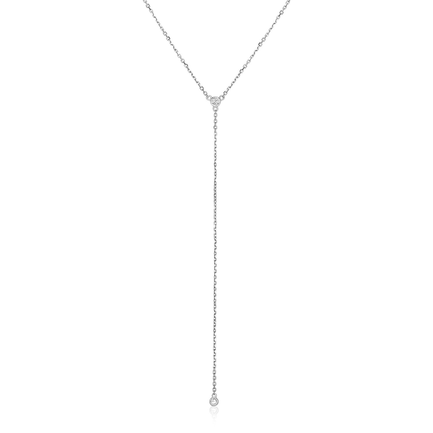 14k White Gold 20 inch Lariat Necklace with Diamonds - Selectique 