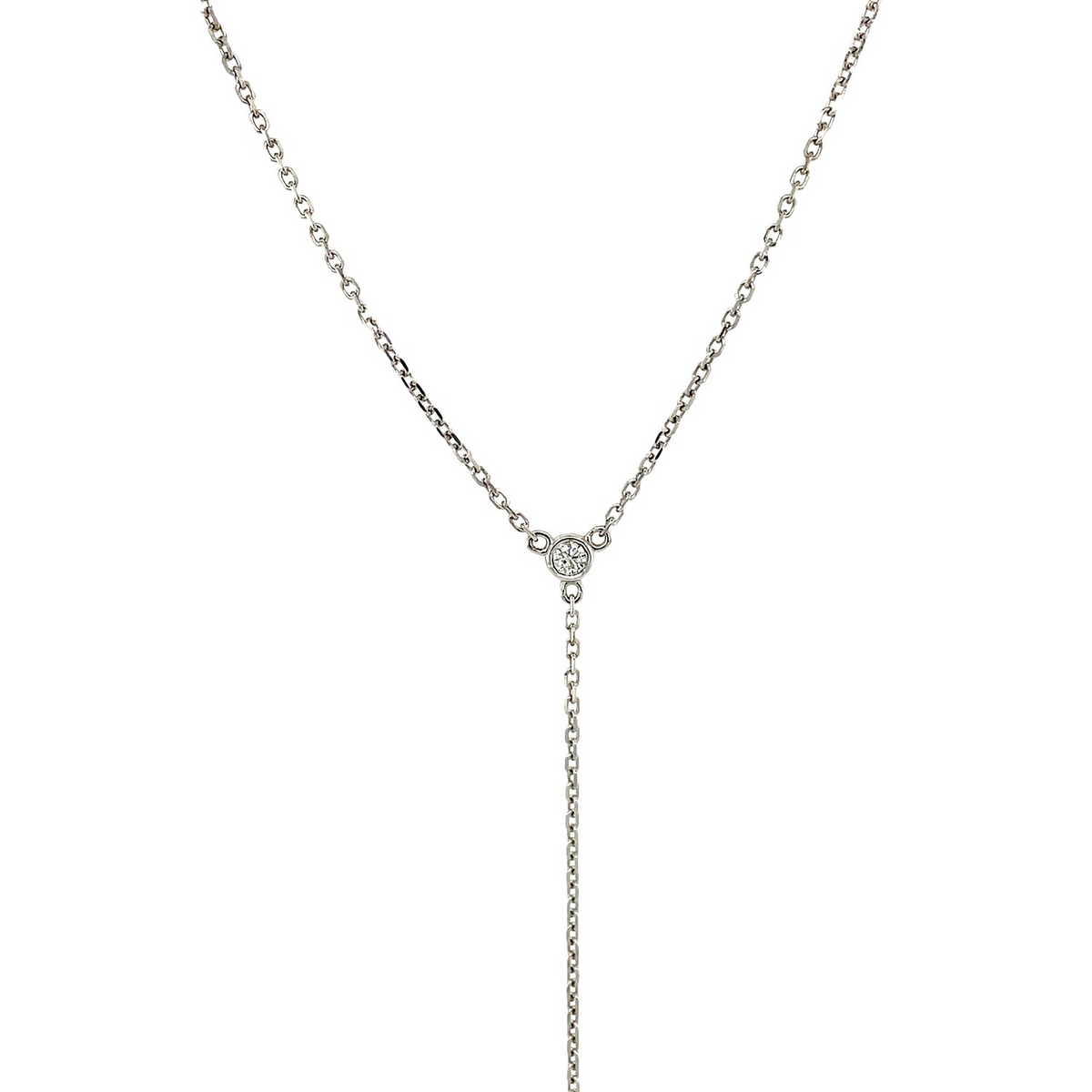 14k White Gold 20 inch Lariat Necklace with Diamonds - Selectique 