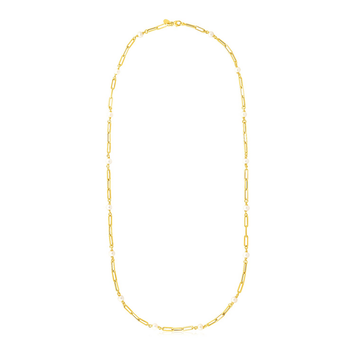 14k Yellow Gold Paperclip Chain and Pearl Necklace - Selectique 