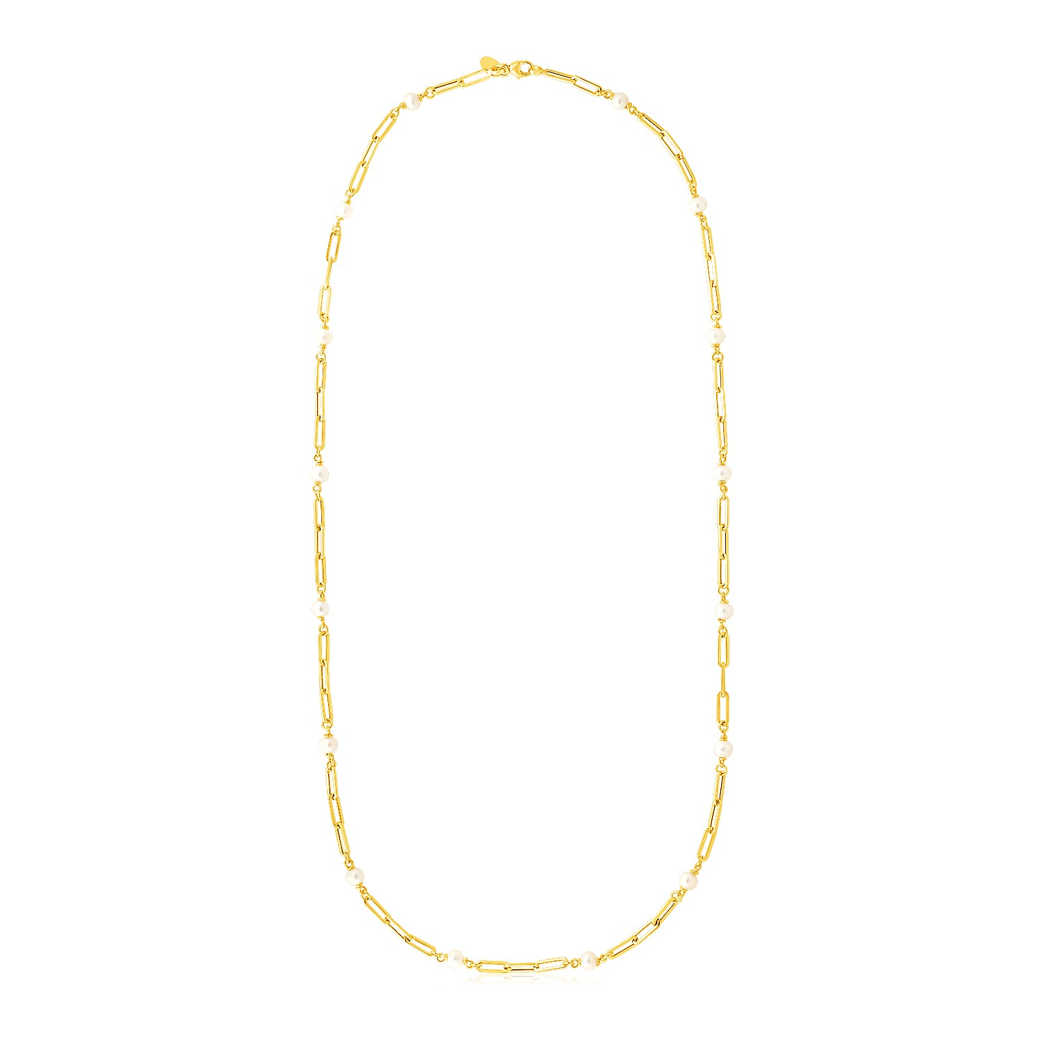 14k Yellow Gold Paperclip Chain and Pearl Necklace - Selectique 