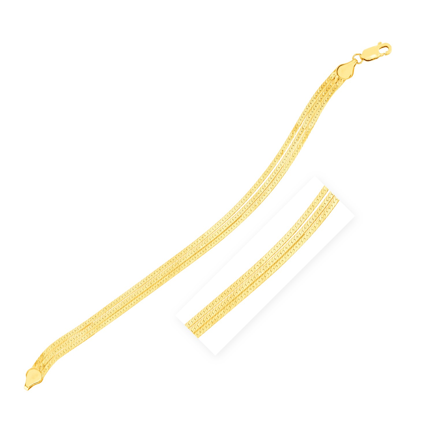 14k Yellow Gold 7 inch Three Strand Herringbone Chain Bracelet - Selectique 